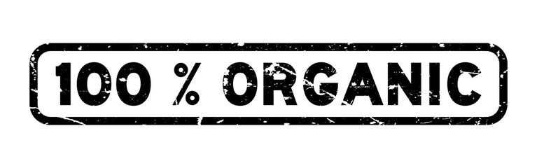 Grunge black 100 percent organic square rubber seal stamp on white background
