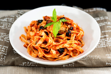 tasty pasta Italian tomato sauce pasta on the table