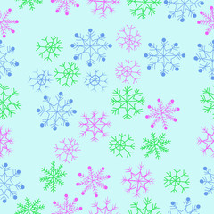 Snowflakes seamless  pattern, winter theme. Hand drawn.