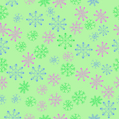 Snowflakes seamless  pattern, winter theme. Hand drawn.