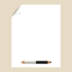 Blank paper page with pencil, empty page template