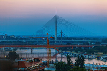 Belgrade cityscape from the Sava river in Serbia in a beautiful summer day