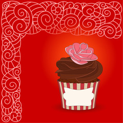 Cartoon sweet cupcake and doodle boho pattern