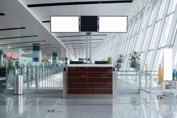 Boarding pass and gate counter in terminal airport, Interior airport building