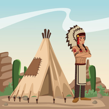 American Indian Cartoon In Desert