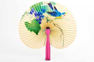 Closeup of Traditional Chinese fan isolated on white background.Chinese paper fan