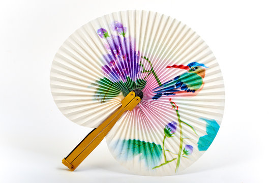 Closeup of Traditional Chinese fan isolated on white background.Chinese paper fan