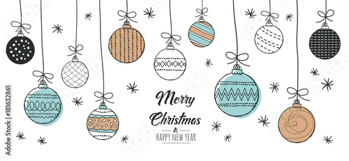 Set of hand drawn christmas baubles. Decoration isolated elements. Doodles and sketches vector illustration