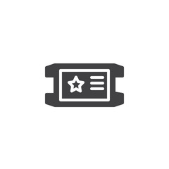 Movie ticket icon vector, filled flat sign, solid pictogram isolated on white. Symbol, logo illustration