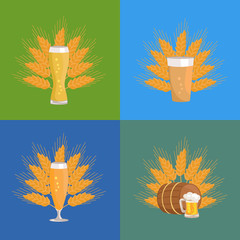 Beer Glasses with Wheat Vector Illustration