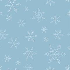 Fototapeta na wymiar Simple vector Christmas and New Year seamless pattern with snowflakes.