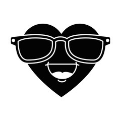 cute heart with sunglasses kawaii character vector illustration design