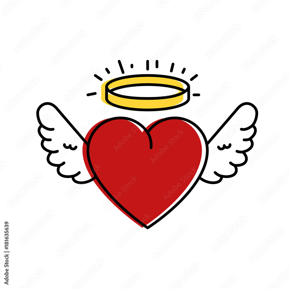 Canvas Prints cute heart with wings and halo vector illustration design