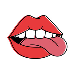 pop art lips with tongue out vector illustration design
