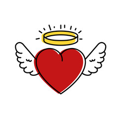 cute heart with wings and halo vector illustration design