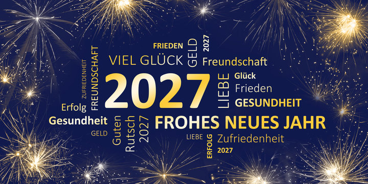 Neujahrsgru&szlig; 2027 blau gold mit guten w&uuml;nschen