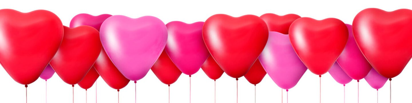 3D Rendering Red balloons in the shape of hearts