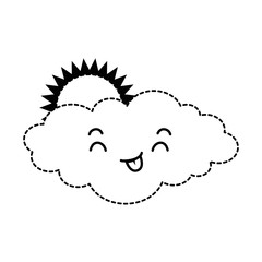cute cloud with sun kawaii character vector illustration design