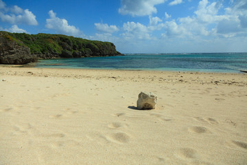 砂浜に佇む大きな石
