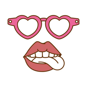 pop art lips with sunglasses vector illustration design
