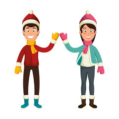 couple with winter clothes vector illustration design