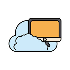cloud with computer monitor icon over white background vector illustration