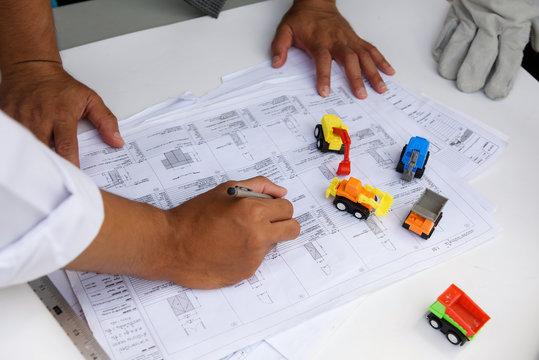 Writng engineer blueprint paper plan