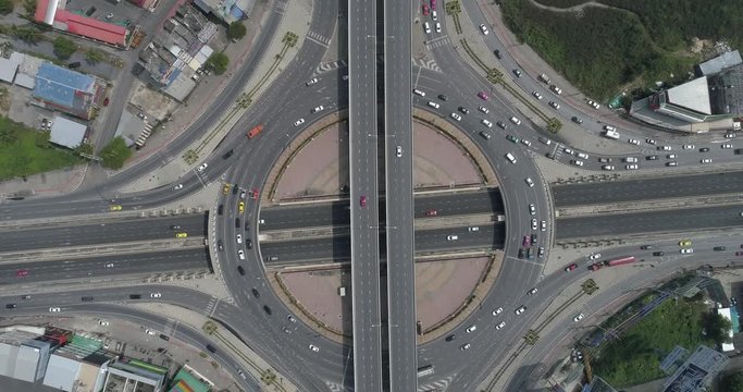 drone zoom out of Huge round about, Rama V junction, 4k video