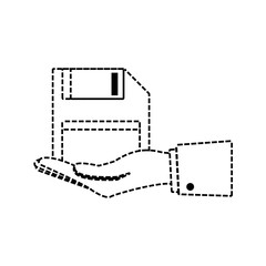 Fototapeta na wymiar hand holding a floppy diskette icon over white background vector illustration