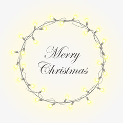 Vector illustration of glowing Christmas wreath lights for Xmas holidays. Winter light background Greeting Card. Merry Christmas.