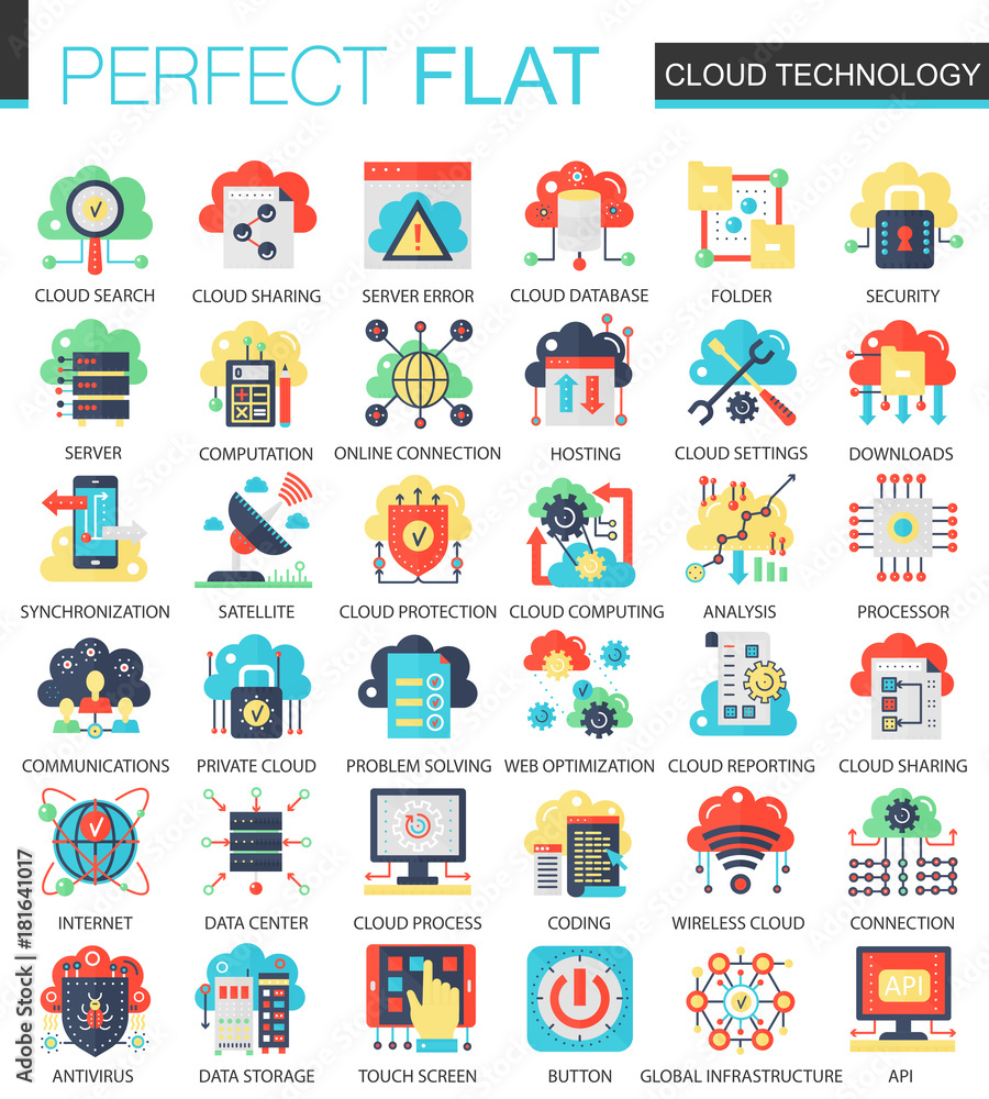 Poster vector cloud data technology complex flat icon concept. web infographic icons design.