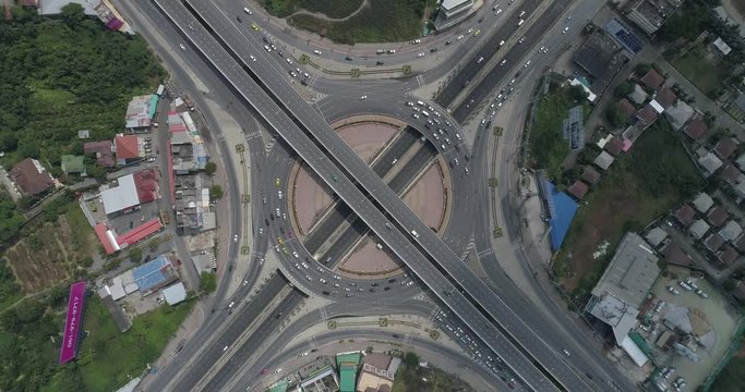 fly up over the Rama V road junction, huge roundabout, Bangkok, Thailand