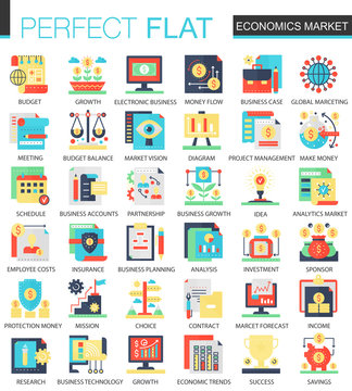 Vector Economics market complex flat icon concept. Web infographic design icons.