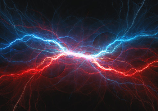 Red and blue electrical lightning, firea and icel plasma