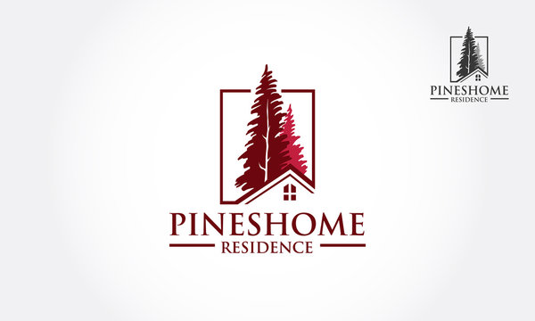 Pines Home Residence Logo Template. Vector illustration of pines tree that incorporate with house picture, it's good for real estate logo, it's try to symbolize residence or real estate. 