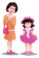 shopping dress for her daughter on isolated white