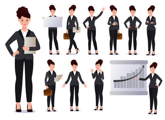 Business woman in suit set. Emotions. Poses.