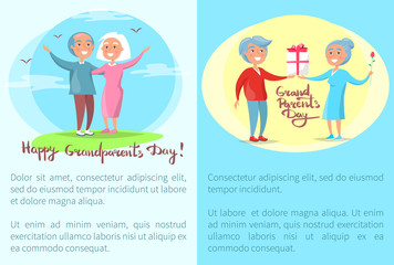 Fototapeta na wymiar Happy Grandparents Day Posters with Senior Couples