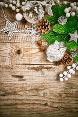 Christmas card with firtree pinecone glass decoration acorn