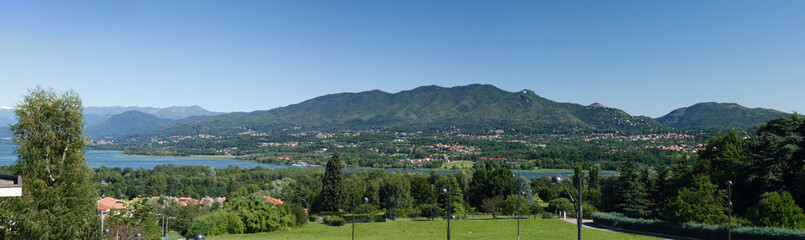 view of Lake Varese with the Alps in the background