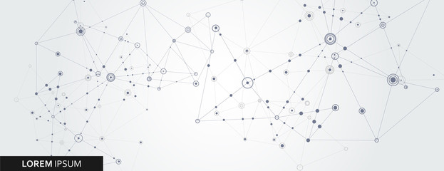 Geometric connected line and dots. Simple technology graphic background. Vector banner design