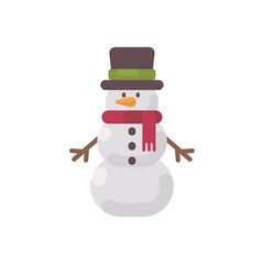 Christmas snowman in a hat and scarf flat illustration. Winter character icon