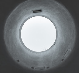 Ceiling circular minimal window in a museum looking up in a sky - 181644498
