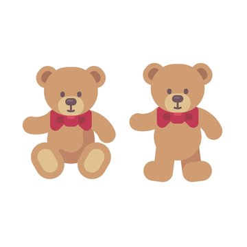 Naklejki Teddy bear sitting and standing flat illustration. Christmas present icon