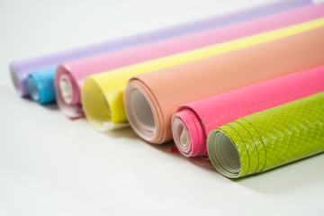 Different colors of leather rolls for artwork and craft