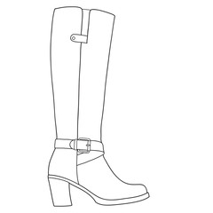 Thigh high boots for women. Outline vector doddle illustration