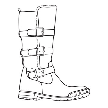 Thigh high boots for women. Outline vector doddle illustration