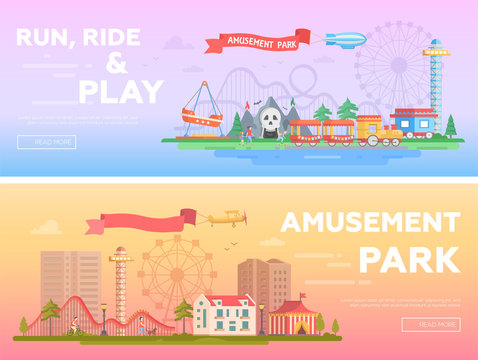 Amusement park - set of modern flat vector illustrations