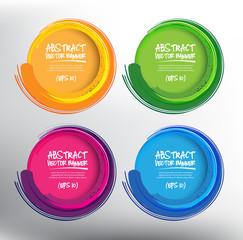 Abstract vector banner set of 4. Colorful vector circles with swirl design. Isolated on the white background. Each item contains space for own text. Vector illustration. Eps 10.