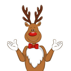 Fototapeta premium Illustration with cartoon Christmas deer. It's greet you and congratulate you on Christmas. Vector for you design. Isolated. 